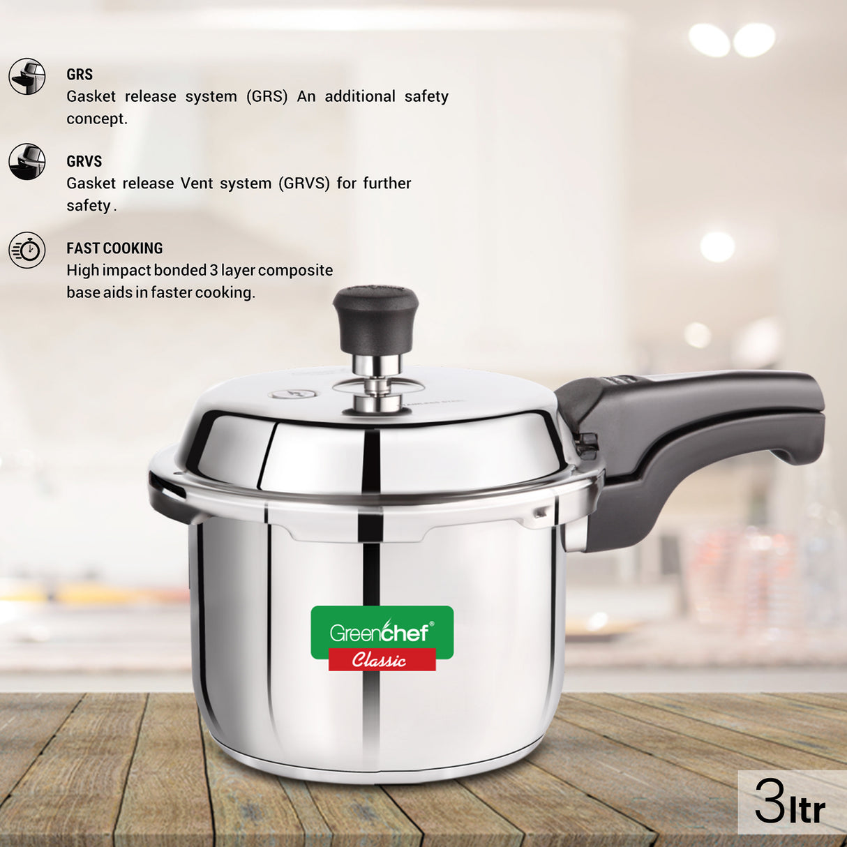 Greenchef Classic SS Cooker 3Ltr