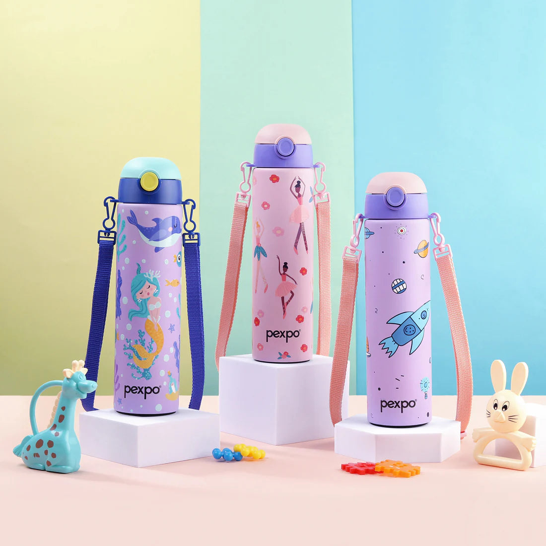 Pexpo Sporty SS Kids Water Bottle 700 ML Blue-Mermaid