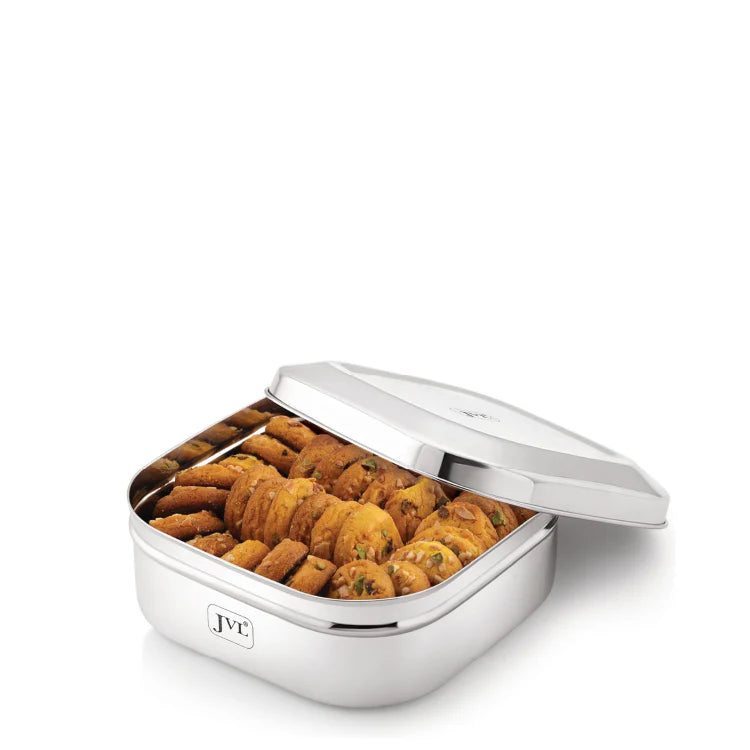JVL Stainless Steel Kitchen's Storage Costa Square Shape Container Box with Steel Lid (1350 ml - Small) SCS-1