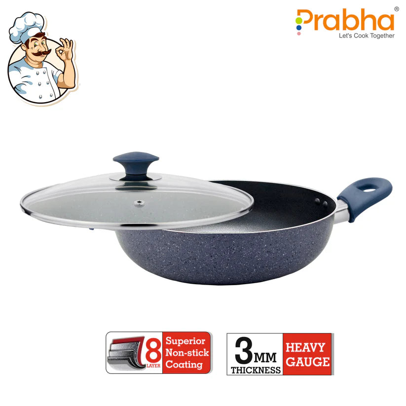 Stella Nonstick Deep Kadhai With Glass Lid 2.4L, 24cm
