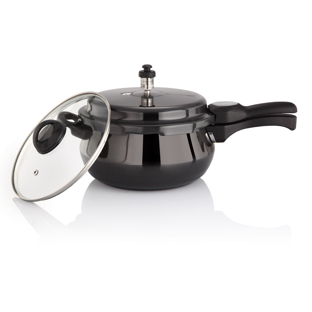 Premier Cucina Trendy Black Induction Bottom Handi Pressure Cooker With Glass Lid 1.5 Ltr
