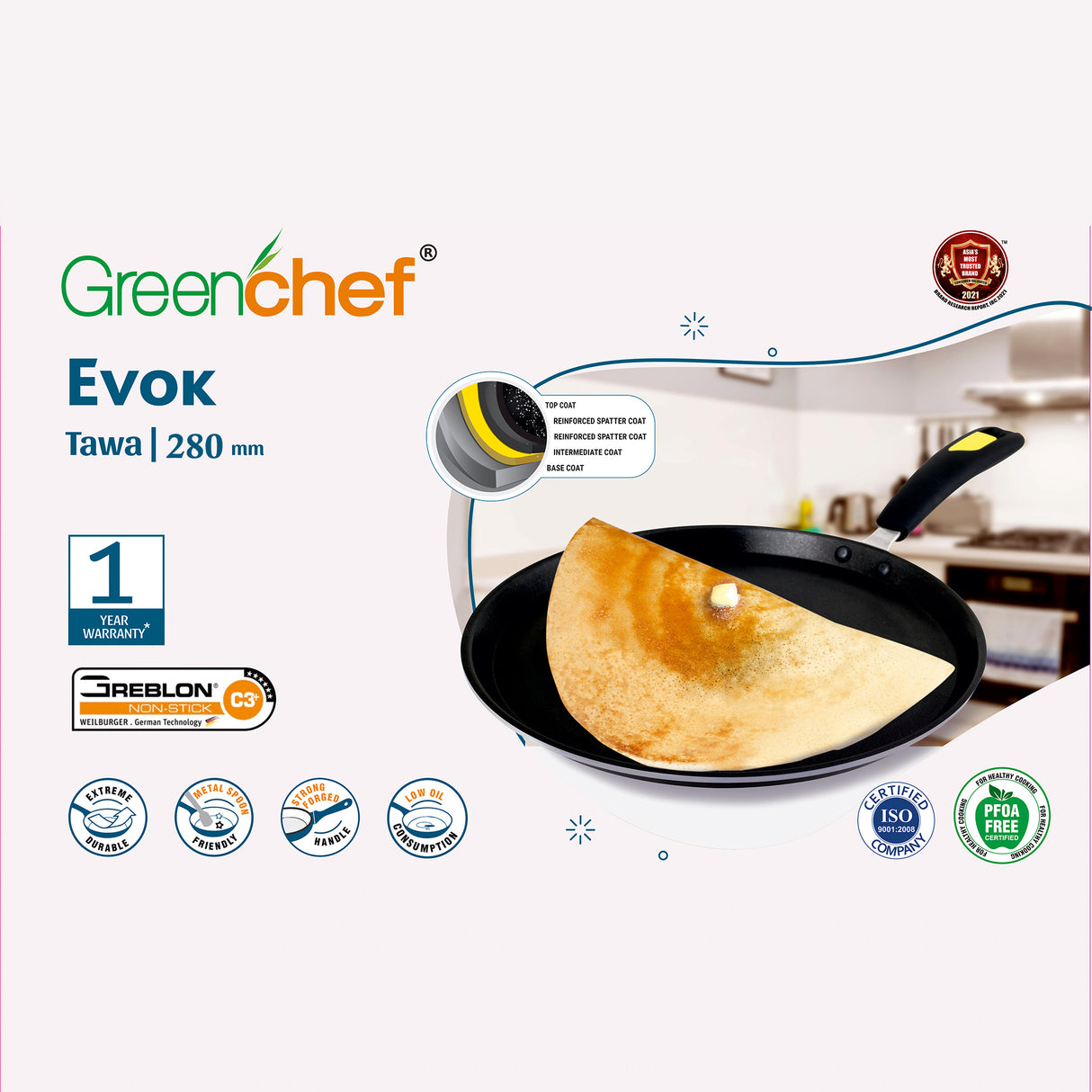 Greenchef Flat Tawa 280mm Evok