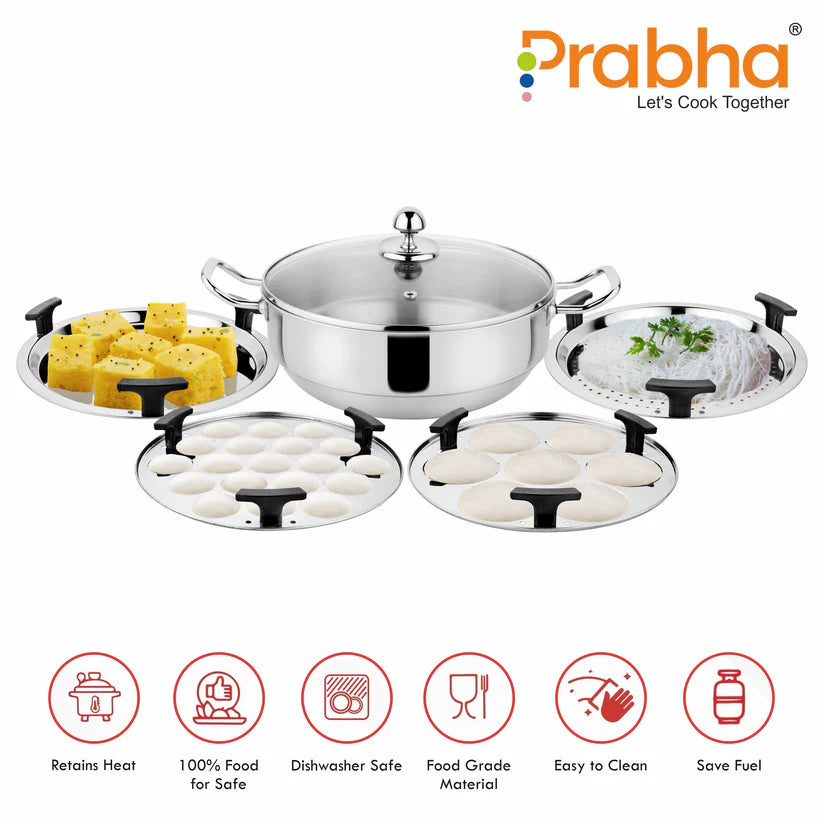 Stainless Steel Tri-Ply IB Multi Kadhai Plain (6 Plates) 26cm