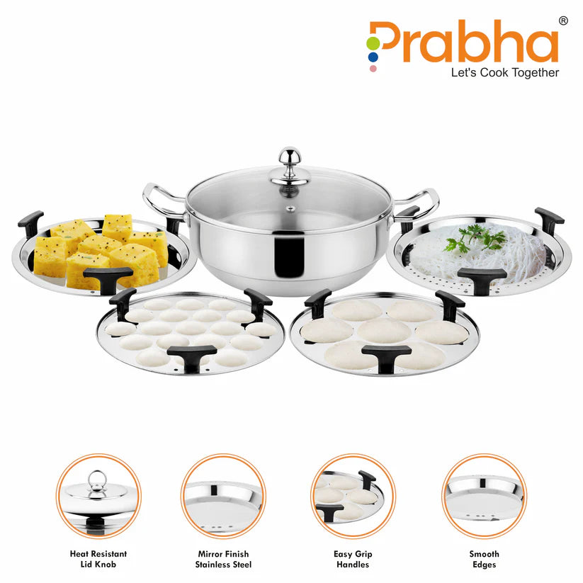 Stainless Steel Tri-Ply IB Multi Kadhai Plain (6 Plates) 26cm