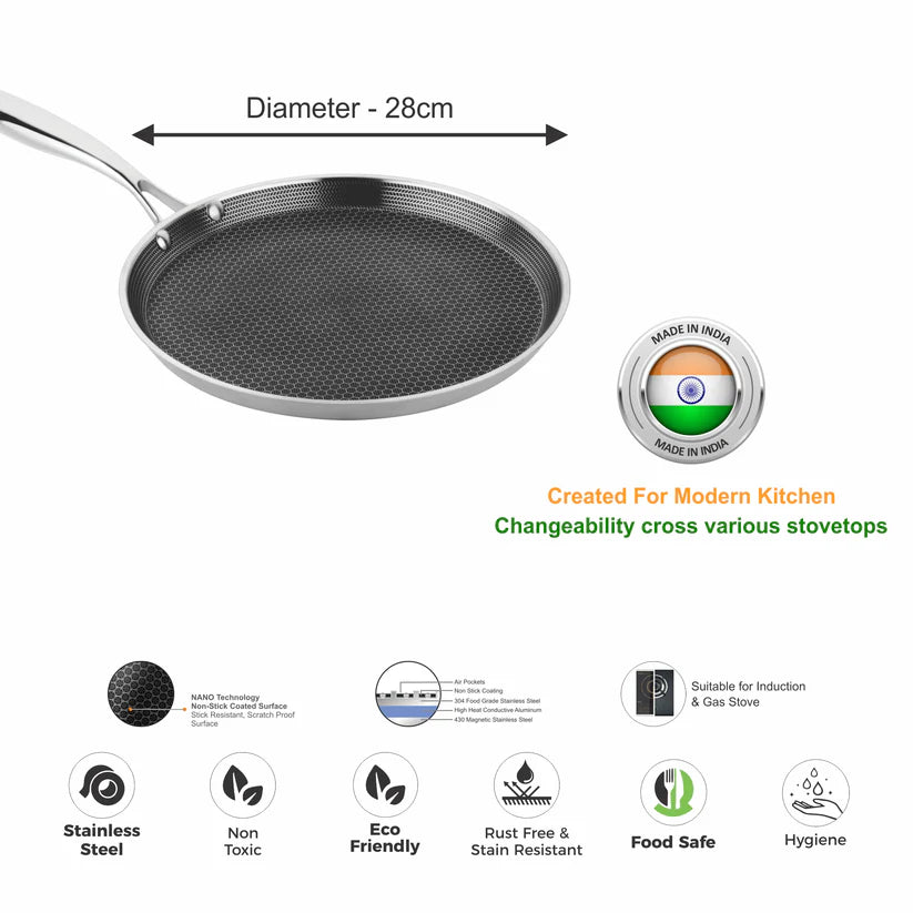 Tri-ply Hexa Cube Dosa Tawa – 30cm