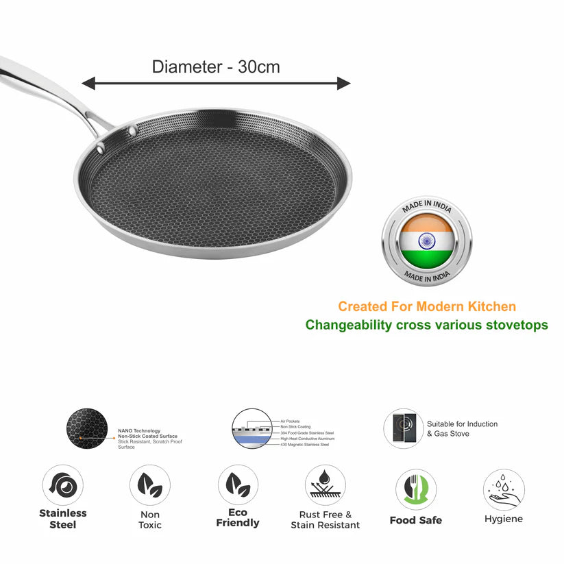Tri-ply Hexa Cube Dosa Tawa – 30cm