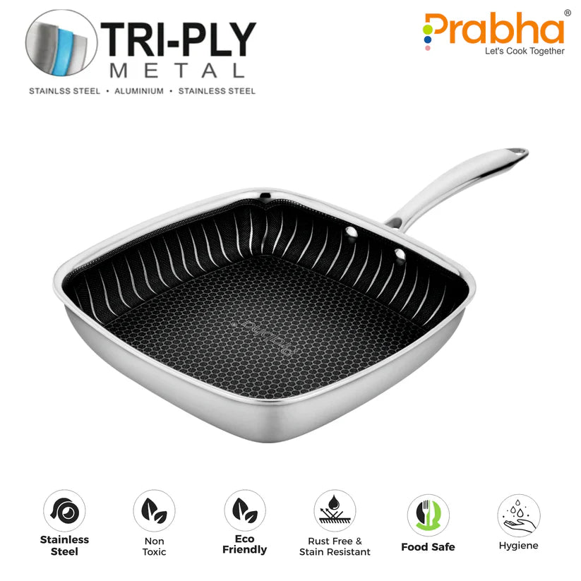 Tri-Ply Hexa Cube Square Grill Pan – 24cm