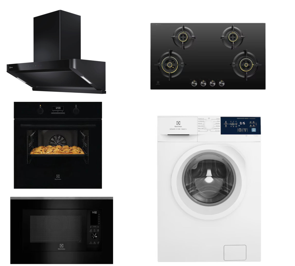 Utsav Combo - 90 cm Chimney ECS9939KB + 90 cm Hob EHG9430BCI + 65 L Built in Single Oven KOD3H50BK + 30 L Built in Convection Microwave EMSB30XCF + 8/5kg Washer Dryer EWW8024D3WB