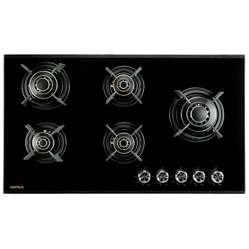 Vortex 590 90CM Black 5 Brass Burners Hob with FFSD – 538.66.328