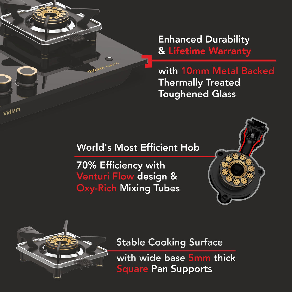 VOGUE 3-Burner Gas Cooktop