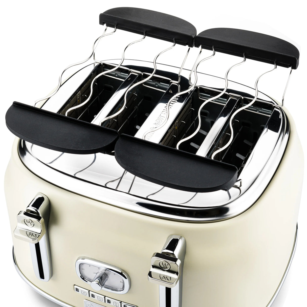 Westinghouse Retro 4 Slice Toaster, Removable Mouthpiece, 6 Tan Levels, Bread Centering, Defrost, Warming and Stopping, Control Indicator, Extendable Bowl White