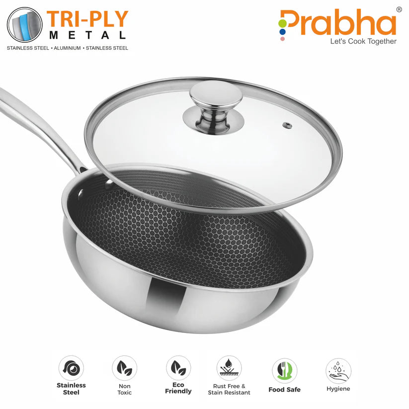 Tri-ply Hexa Cube Wok With Lid – 3.5L, 26cm