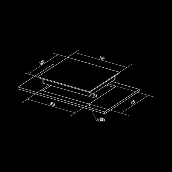 Altius FS 360 60 cm 3 Burner Hob – Brass Burners, Gunmetal Knobs, 538.66.631