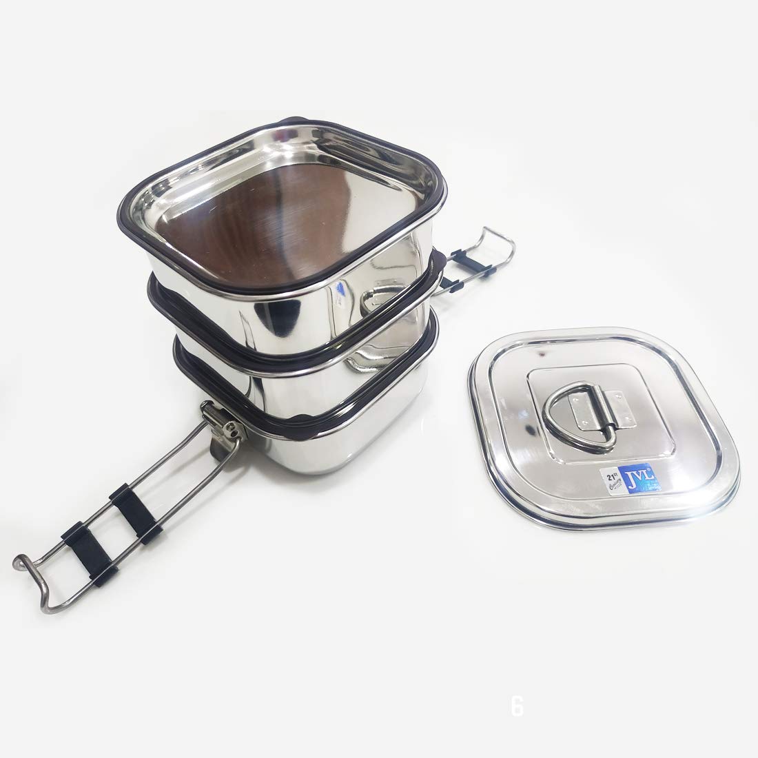 JVL Stainless Steel Triple Layer Square Leak Proof Lunchbox - Small (STLP 1)