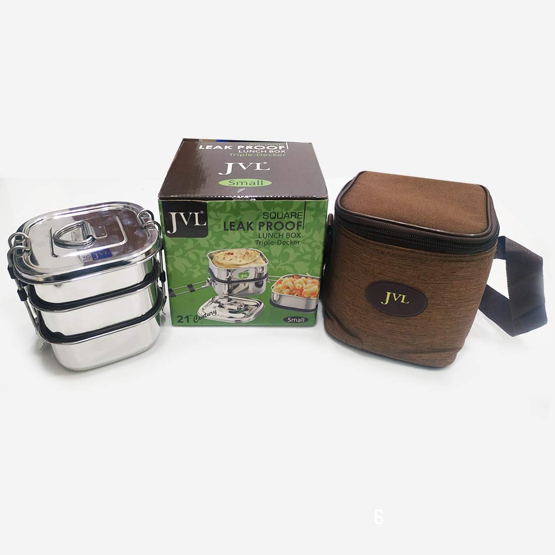 JVL Stainless Steel Triple Layer Square Leak Proof Lunchbox - Small (STLP 1)