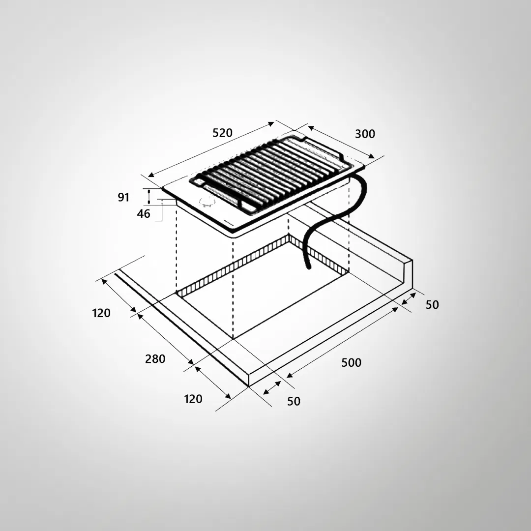 BBQ3 – Built-in Electric Barbeque Grill with Lava Stones & Cast Iron Grate