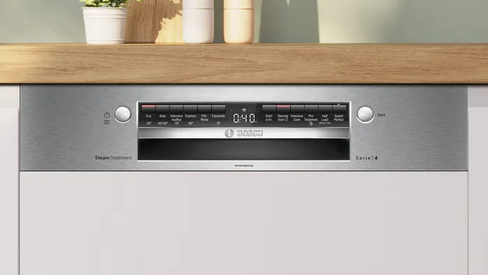 Series 4 60 cm 14 Place Settings Semi-Integrated Dishwasher Stainless Steel, Home Connect, 6 Programmes - SMI4IKS00I