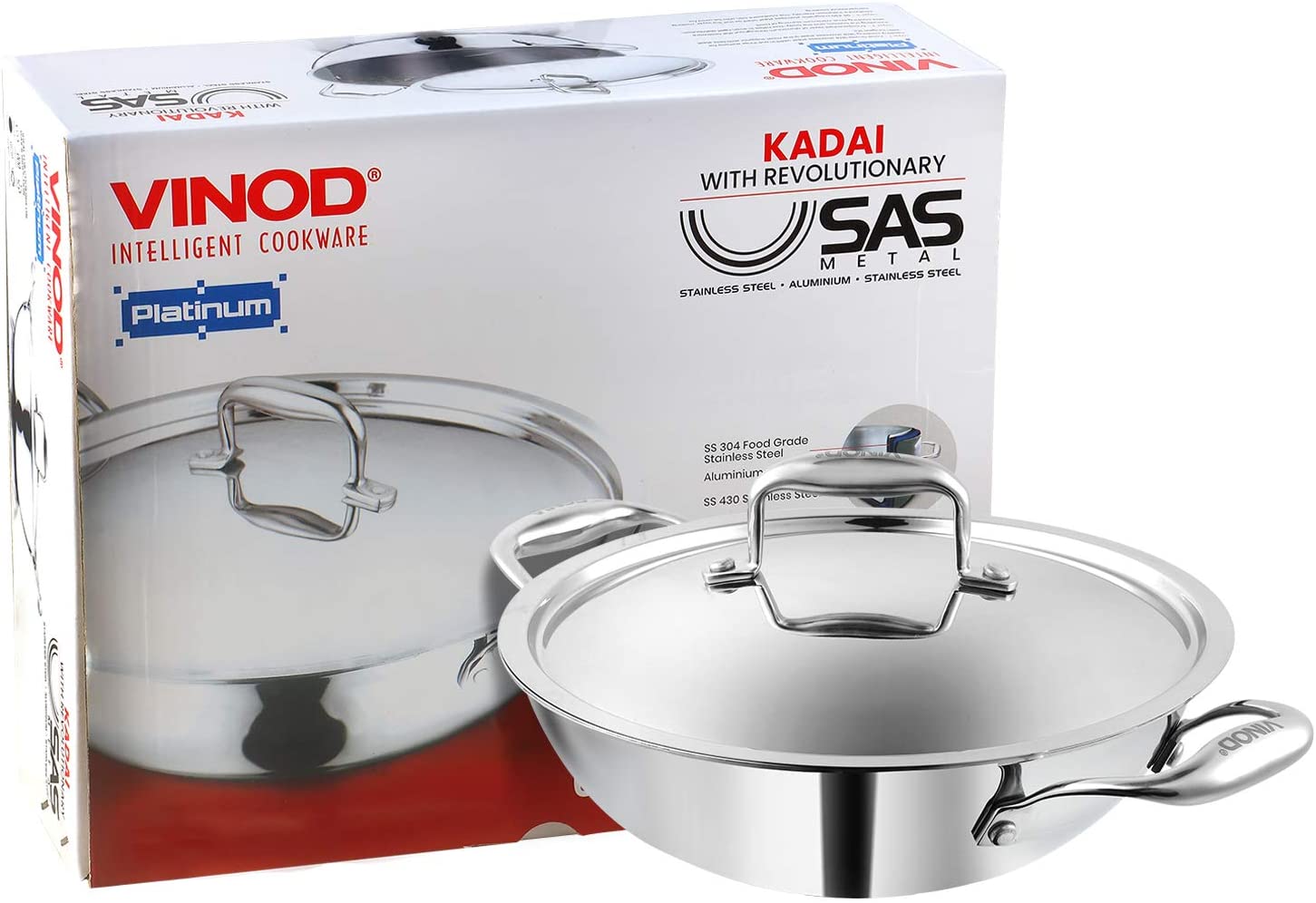 Vinod Triply Platinum Series Induction Friendly Extra Deep Kadai With SS Lid (24, 3.2L) EDPTKD24