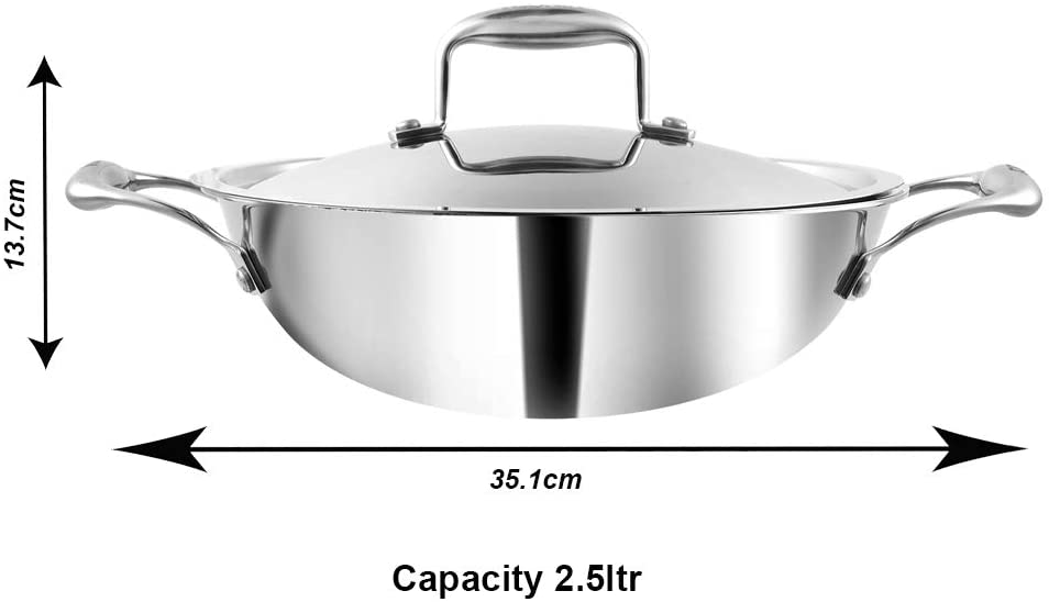 Vinod Triply Platinum Series Induction Friendly Extra Deep Kadai With SS Lid (24, 3.2L) EDPTKD24