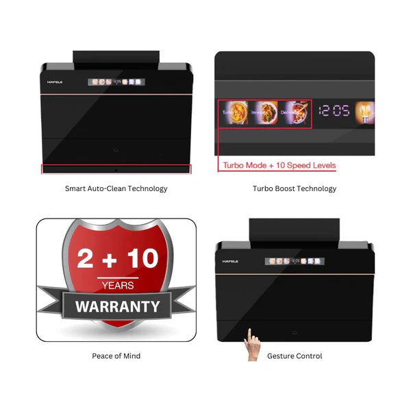 Teresa Neo I-60 BLDC 60 cm Wall Mounted Chimney – Filter-Free Hood, Auto Sense Technology, 10 Speed Options, Black Glass Finish, 534.84.521