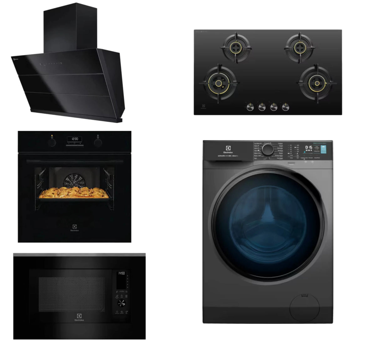 Utsav Combo - 90 cm Chimney ECS9932KB + 90 cm Hob EHG9430BCI + 65 L Built in Single Oven KOD3H50BK + 30 L Built in Convection Microwave EMSB30XCF + 9kg front load washing machine EWF9024R5SB