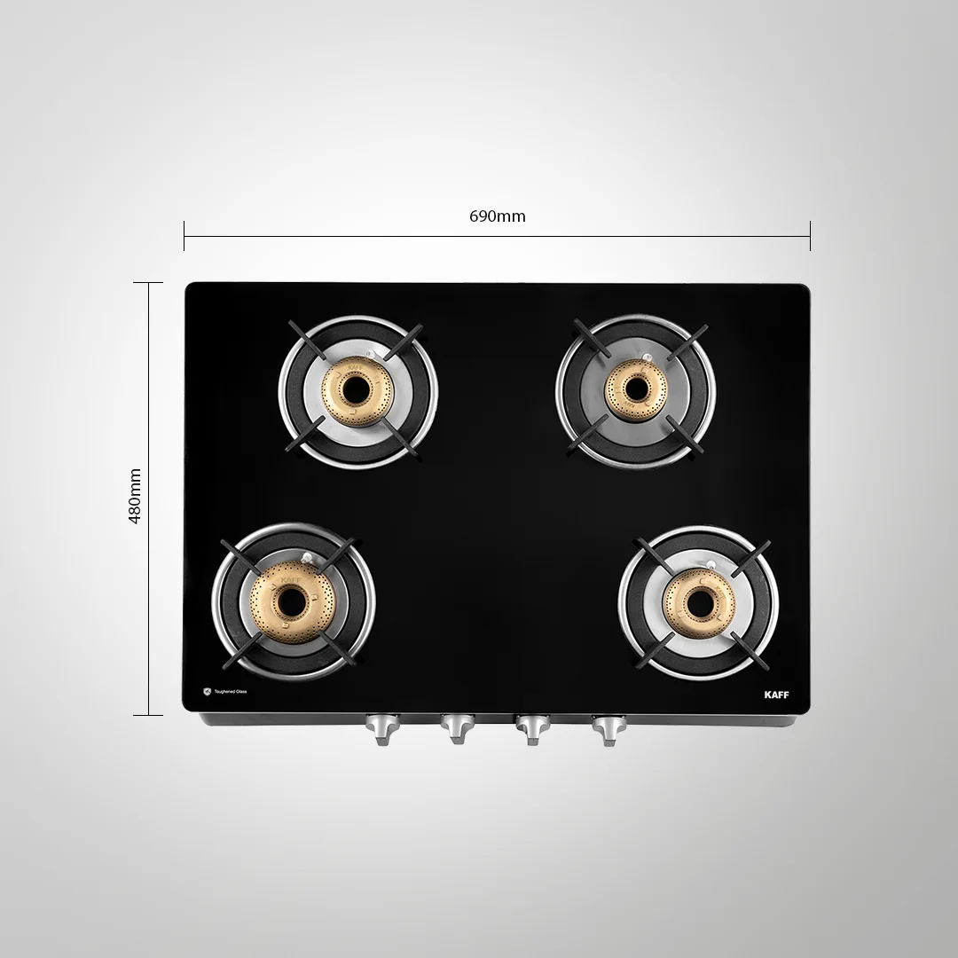 CTAI 69 4B – 4-Burner Auto Ignition Gas Stove | High Safety Valves | Black Tempered Glass