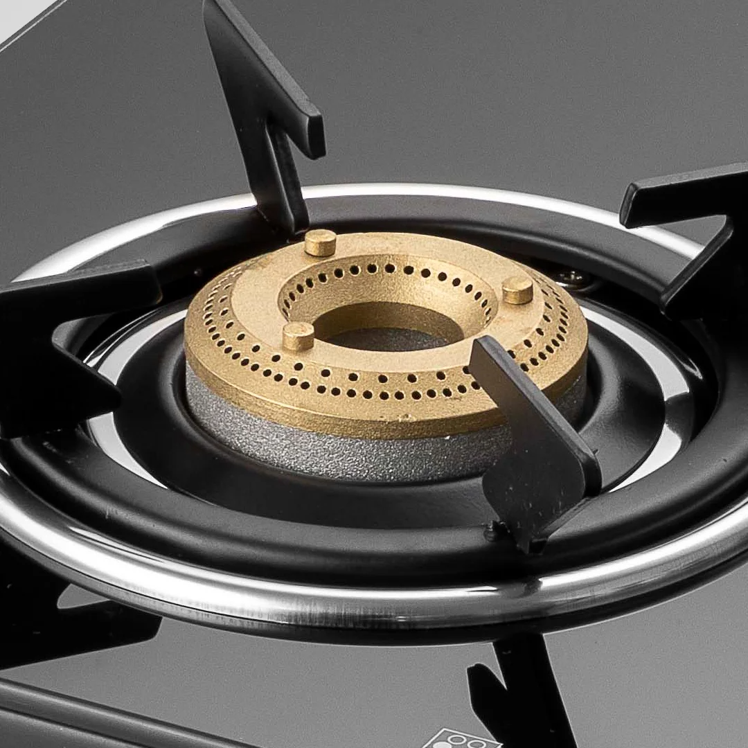 CTE694B – Slim Line 4-Burner Gas Stove | High-Efficiency Brass Burners | Black Tempered Glass | Free Standing