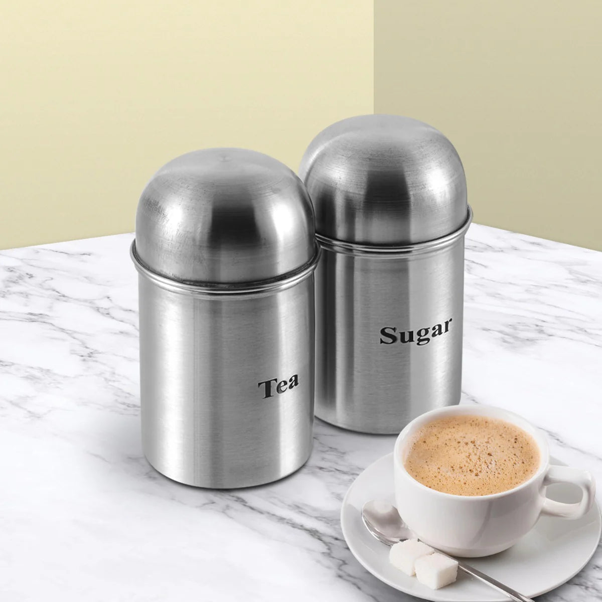 High Dome Stainless Steel Tea Sugar Containers Set of 2 - 350ml