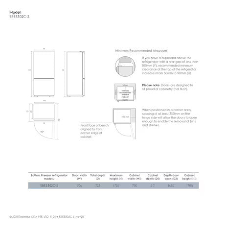 529L UltimateTaste 500 Bottom Freezer Refrigerator EBE5302C-S RIN
