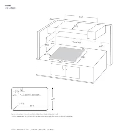 60cm UltimateTaste 300 3-Burner Built-in Gas Hob EHG6330BC