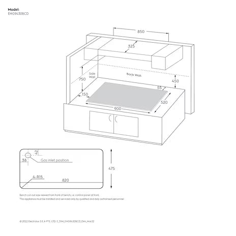90 cm UltimateTaste 300 4-Burner Built-in Gas Hob EHG9430BCD