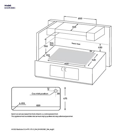 90cm UltimateTaste 300 5-Burner Built-in Gas Hob (EHG9530BC)