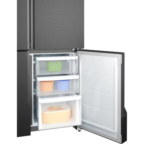 564L 700 Series Quad Door Refrigerator EQE5600B-B – Inverter Compressor, Cooling360, GreenZone Crisper