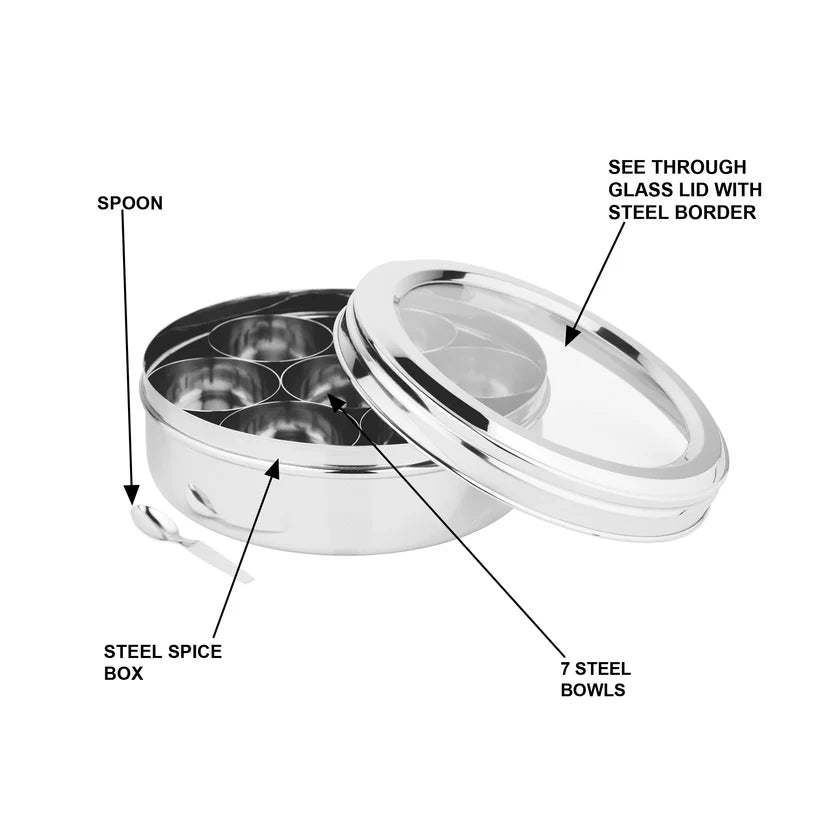 Stainless Steel Eye Candy Spice Box, See Through Glass Lid