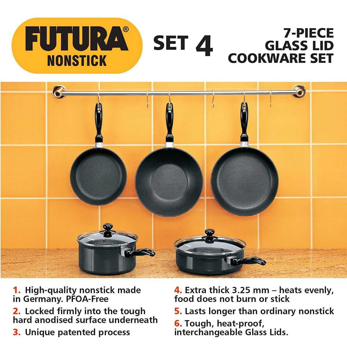 Hawkins Futura Non-Stick 7 Piece Glass Lid Cookware Set 4