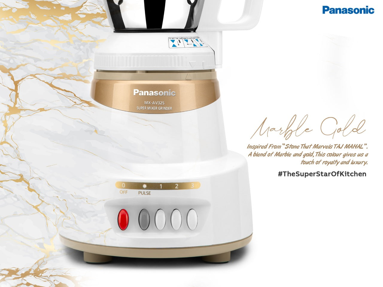 Panasonic MX - AV325 600 Mixer Grinder (MARBLE GOLD