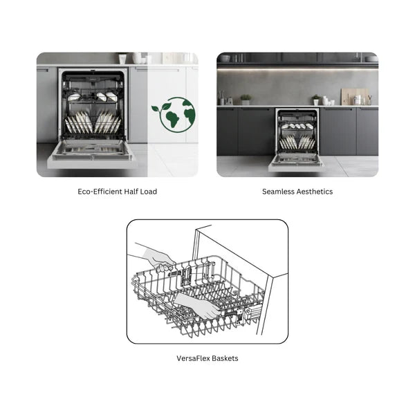 Acero 15PS SI Semi-Built-In Dishwasher – 15 Place Settings, Auto Open Door, Hygiene Wash, VersaFlex Baskets, 539.20.680