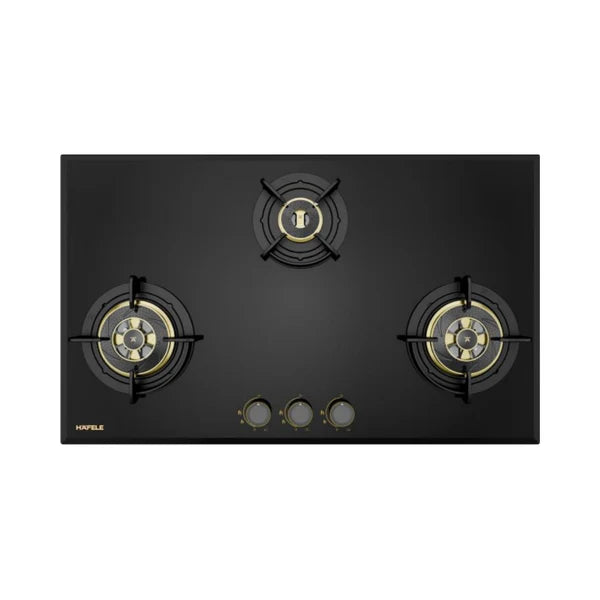 Altius Plus 390 86 cm 3 Burner Hob – Brass Burners, Insta Ignition, Golden Metal Knobs, 538.66.748