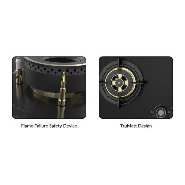 Altius Plus Matt 390 86 cm 3 Burner Hob – Brass Burners, Insta Ignition, Gunmetal Metal Knobs, 538.66.749