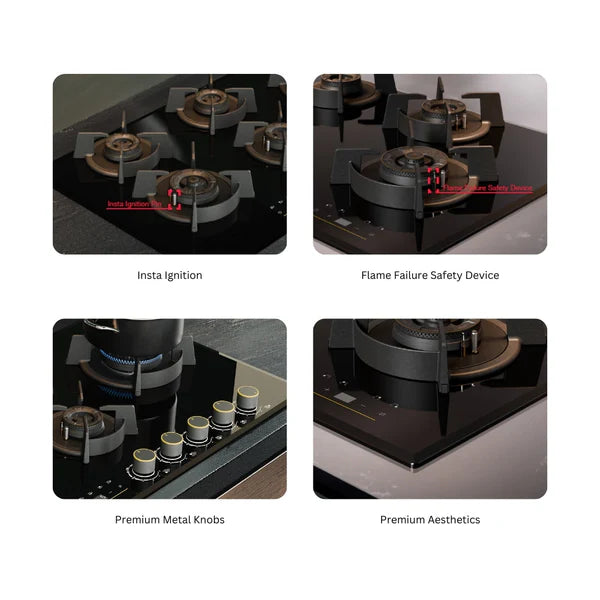 Cronus Digi-Step 480 80 cm 4 Burner Hob – Full Brass Burners, Step Flame Technology, Insta Ignition,