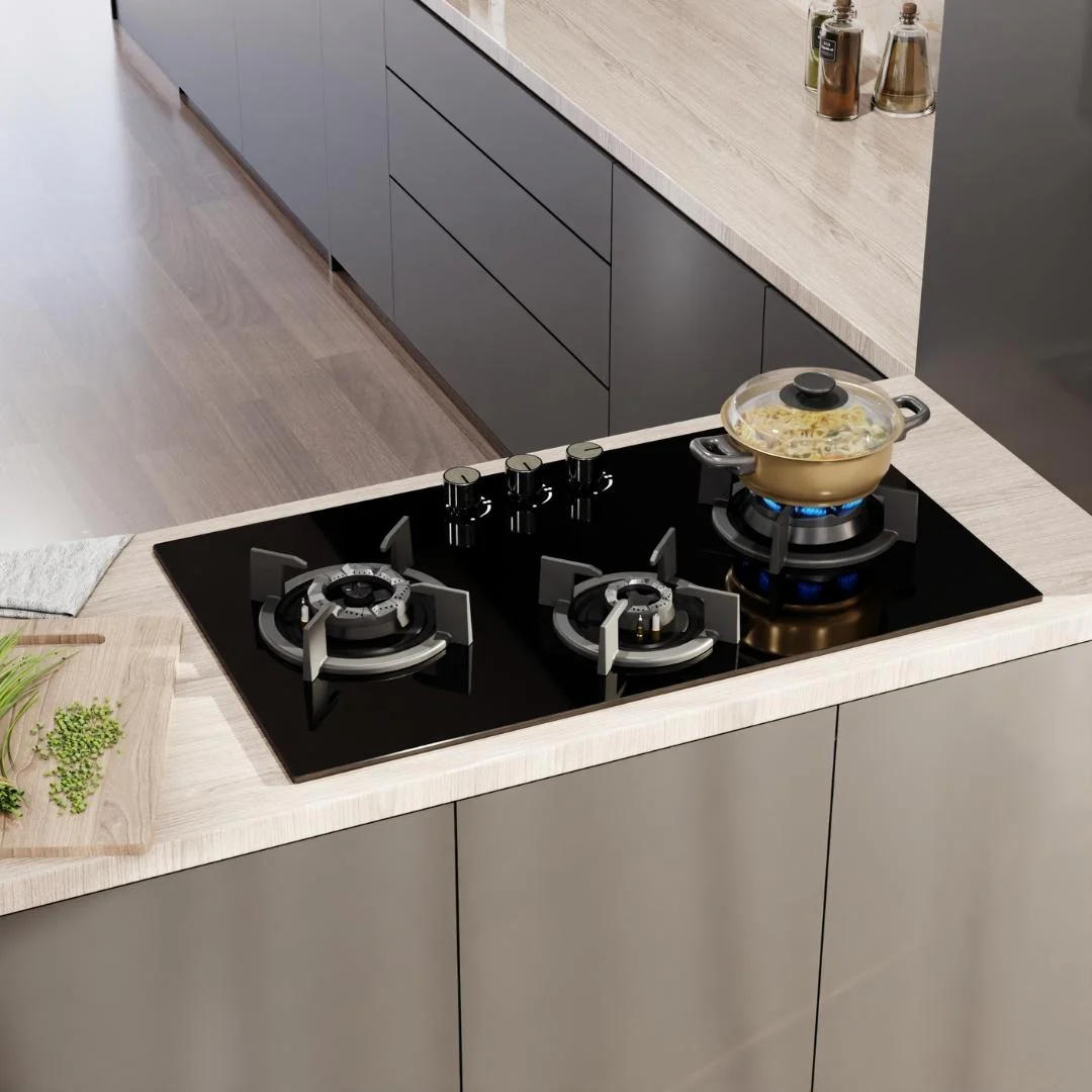 SensoSafe 78cm 3 Burner Built-In Gas Hob with 3D Brass Burners & FFD