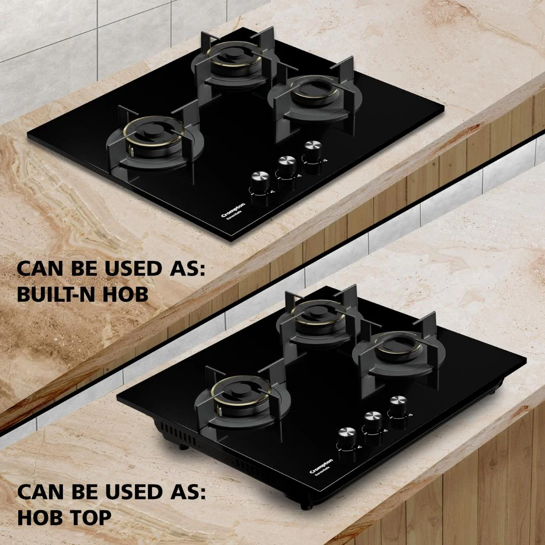 SensoSafe 60cm 3 Burner Built-In Gas Hob with Multi-Ring Brass Burners & FFD