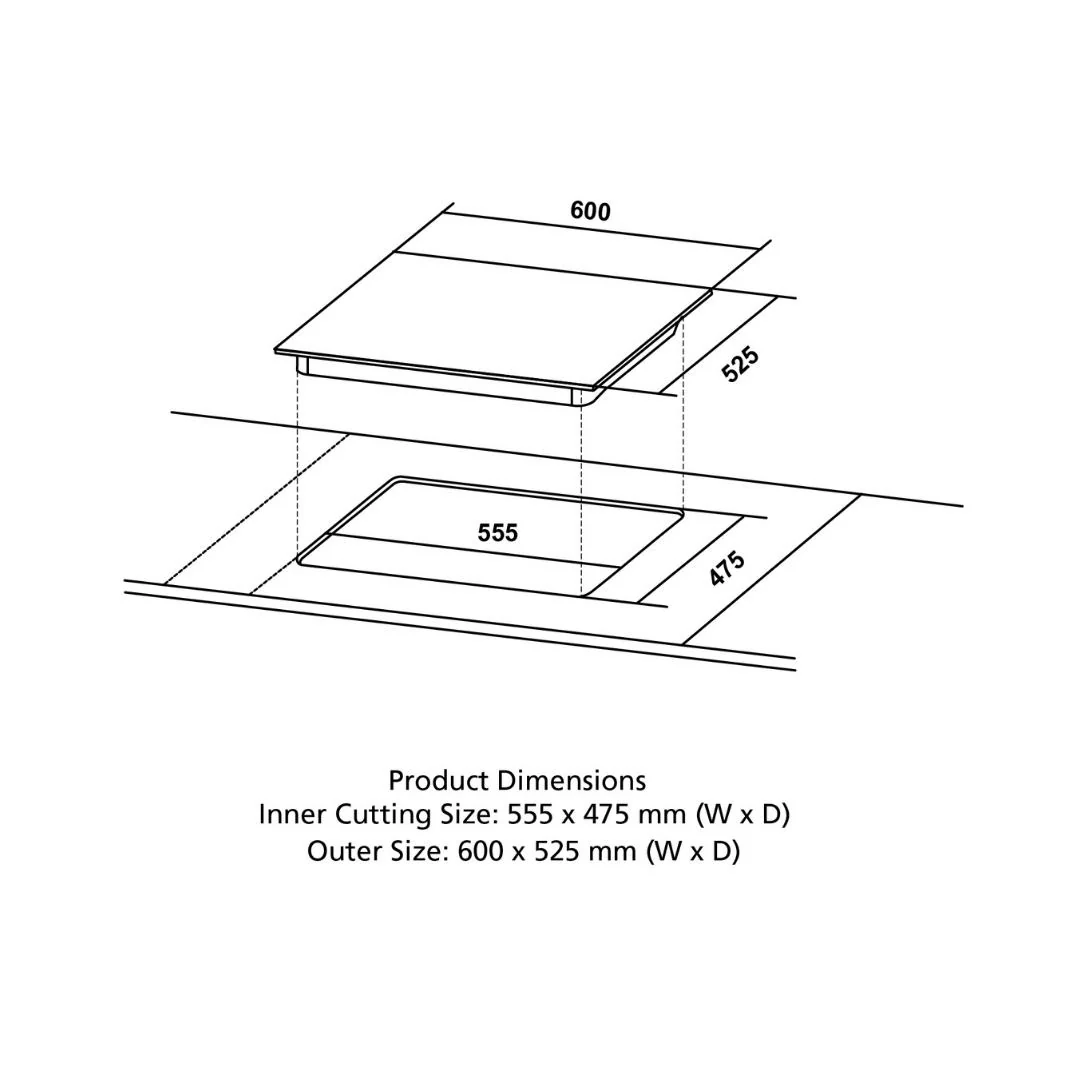 SensoSafe 60cm 3 Burner Built-In Gas Hob with Multi-Ring Brass Burners & FFD
