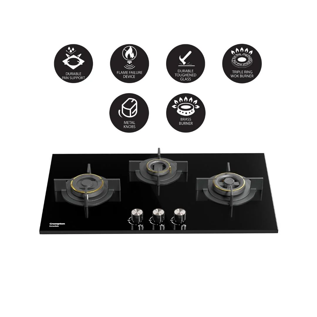 SensoSafe 78cm 3 Burner Built-In Gas Hob with Multi-Ring Brass Burners & FFD