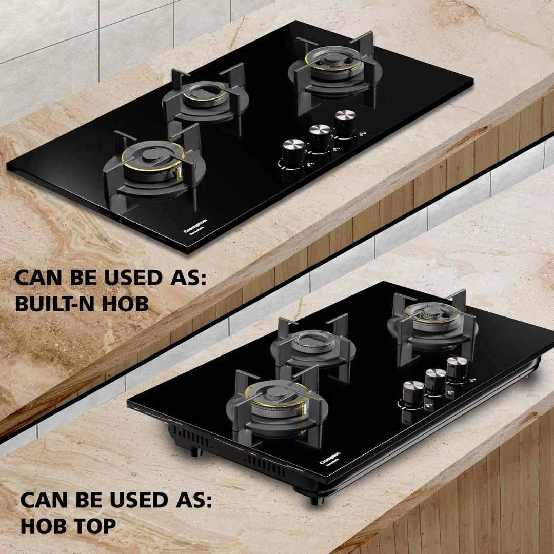SensoSafe 78cm 3 Burner Built-In Gas Hob with Multi-Ring Brass Burners & FFD