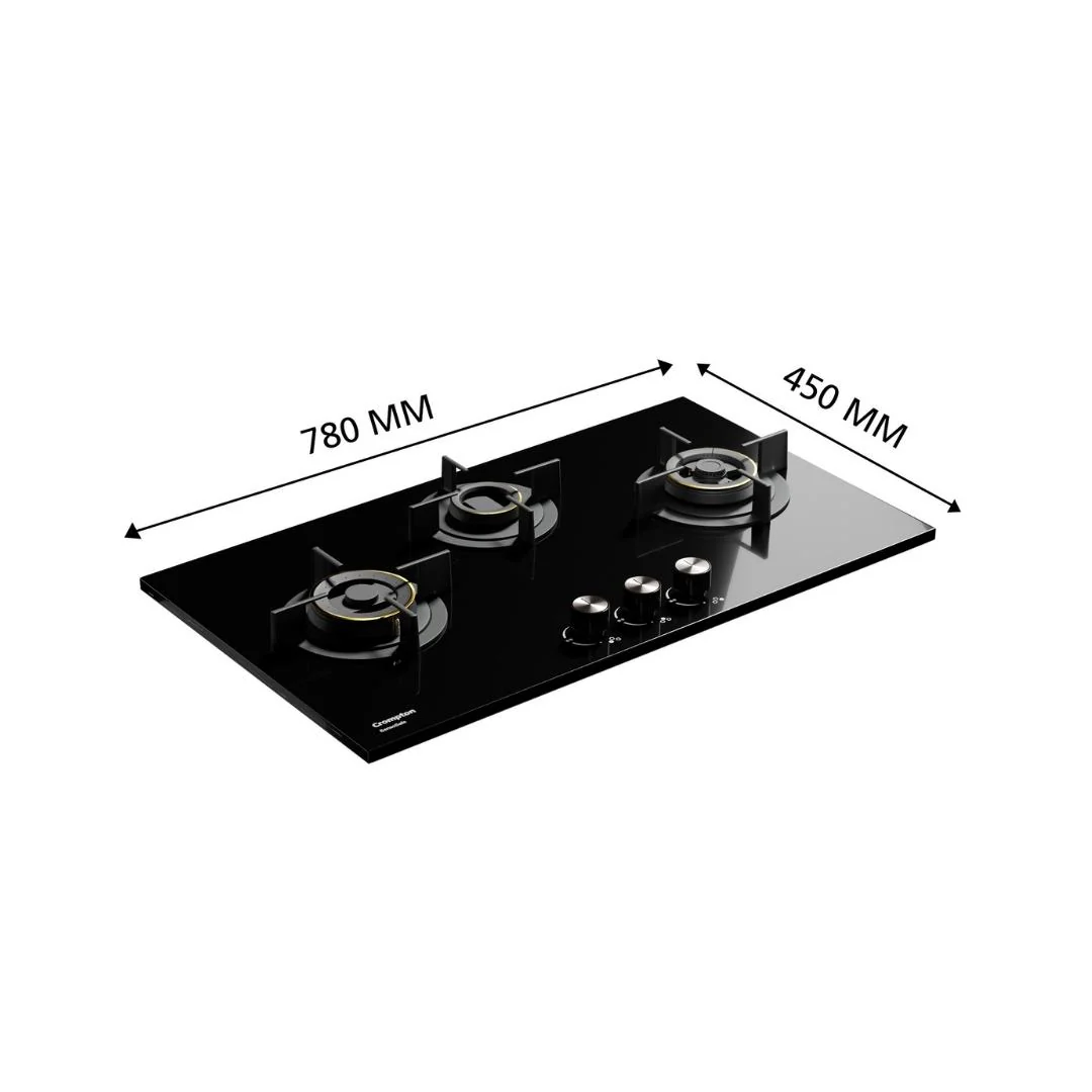 SensoSafe 78cm 3 Burner Built-In Gas Hob with Multi-Ring Brass Burners & FFD