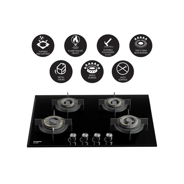 Crompton 82cm 4 Burner Hob Sensosafe HOB-SSDC824-MBL-Built-In Gas Hob