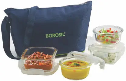 Borosil Blue Daisy Glass Lunchbox Microwave Safe Containers