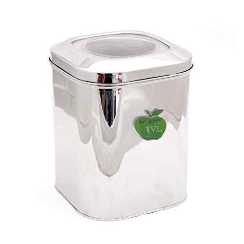 JVL 4.8 Litres  Stainless Steel Kitchen Storage Square Store Tin with See-Through Lid (SQT - 1)