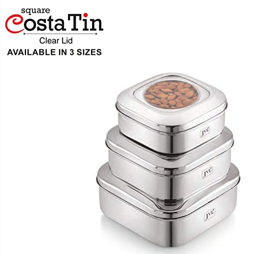 JVL Stainless Steel Kitchen's Storage Costa Square Shape Container BoxClear Lid - 2100 ml(SCC-2)